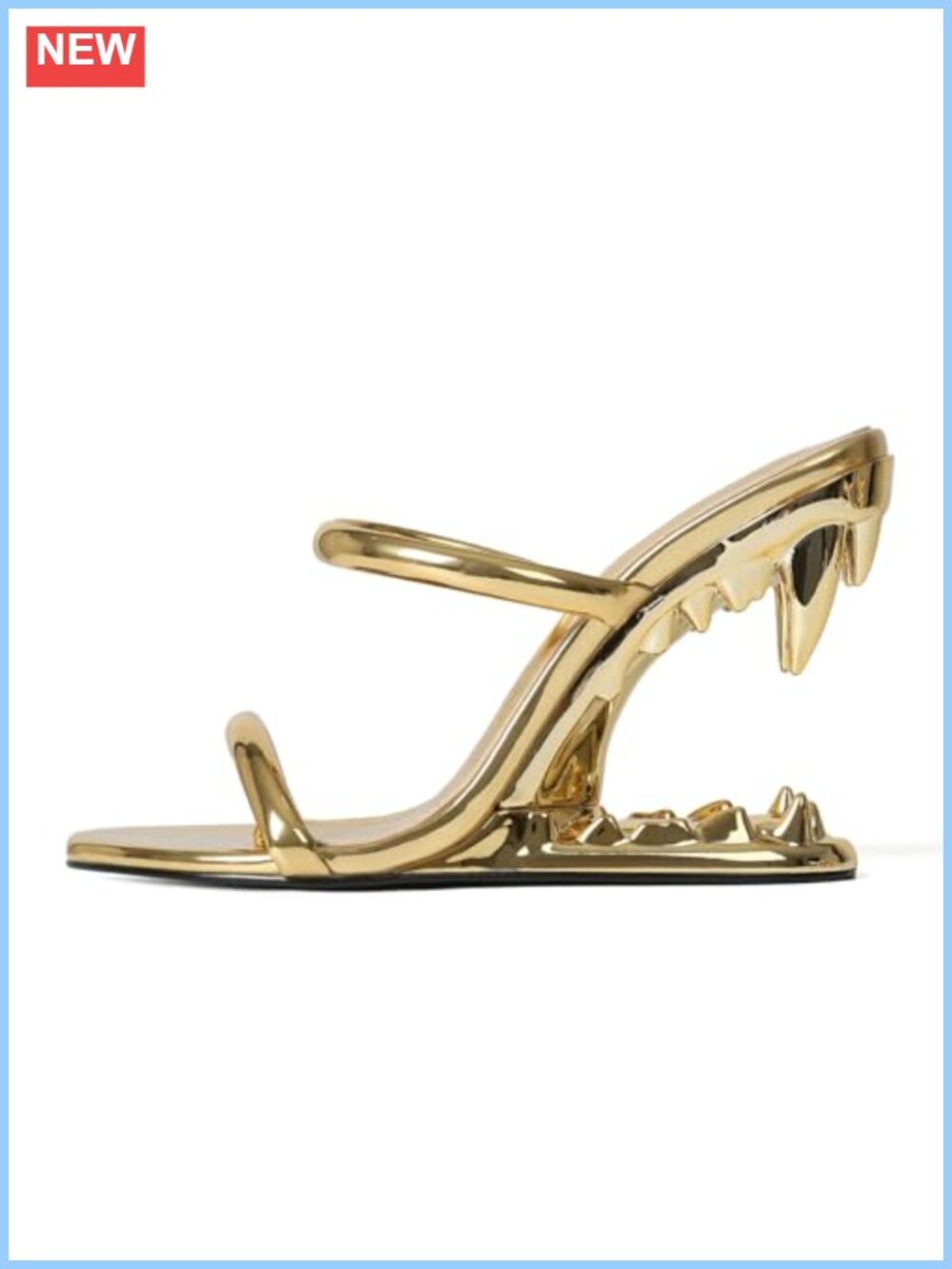 Women's Strappy Heeled Wedge Sandals Metallic Shark Teeth Slip On